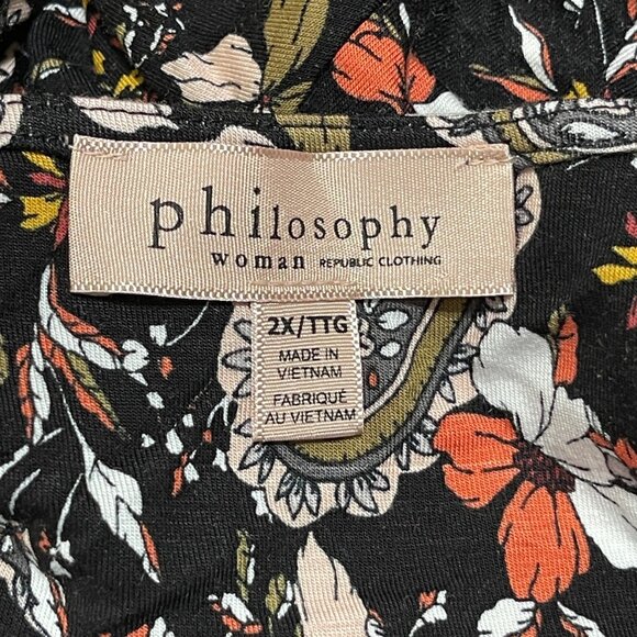 Philosophy Knit Top Black Orange Floral Size 2X Stretch Tunic - Picture 4 of 7